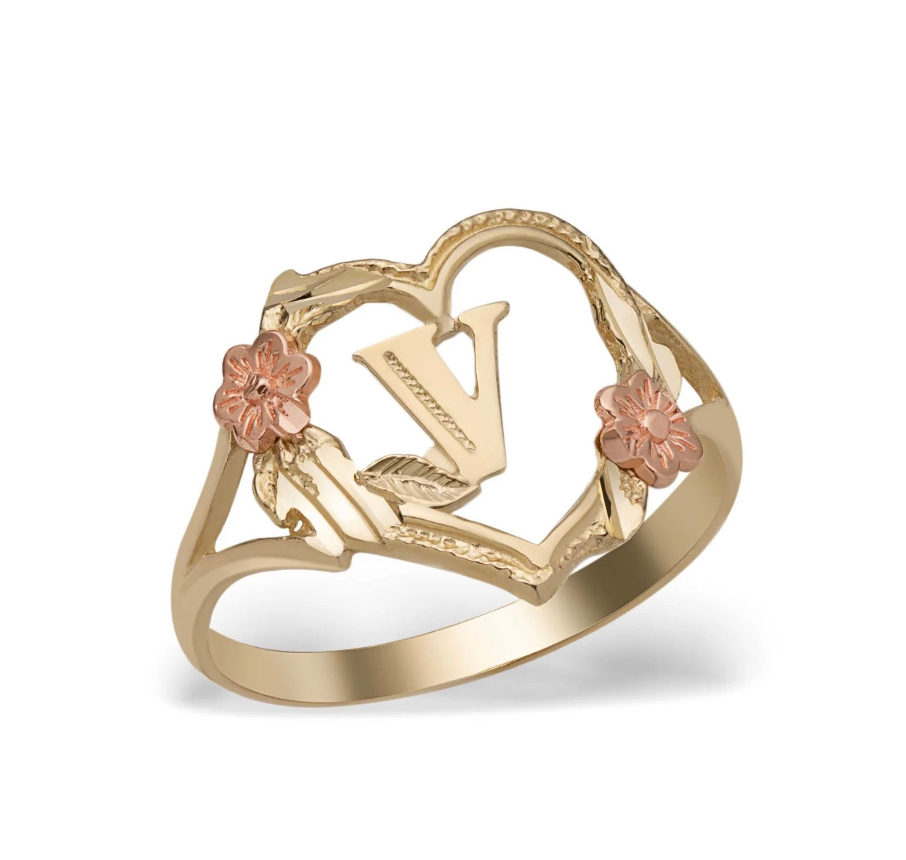 Heart Initial Rings with Flowers